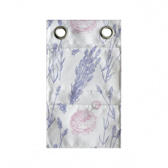 Vintage Rose Hanging Pocket Organizer, Repeating Rosebuds and Lavenders Pattern on Plain Background, Printed Polyester Storage Bag with Pockets, 9" x 16", Pale Pink Pale Ceil Blue
