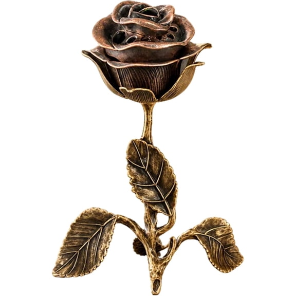 Vintage Rose Incense Burner, Antique Copper Metal Flower Incense Holder with Detailed Petals, for Bedroom Meditation Yoga Office