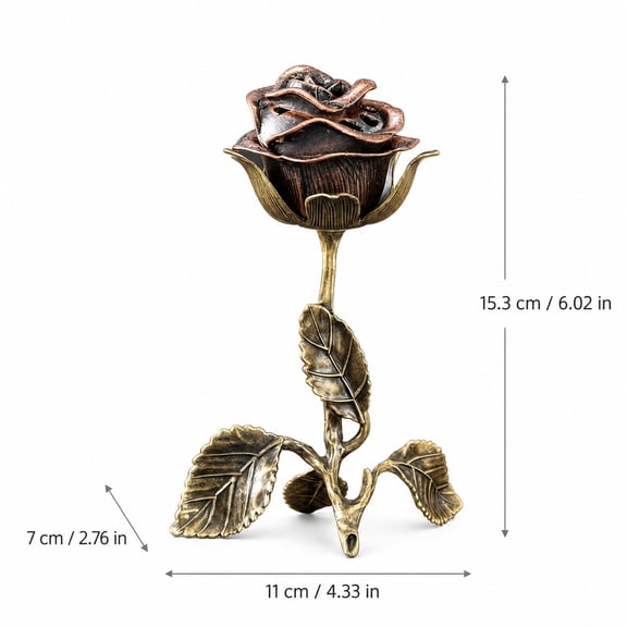 Vintage Rose Incense Burner, Charming Rose Incense Burner, Elegant Tabletop Decor for Living Room Bedroom (Bronze)