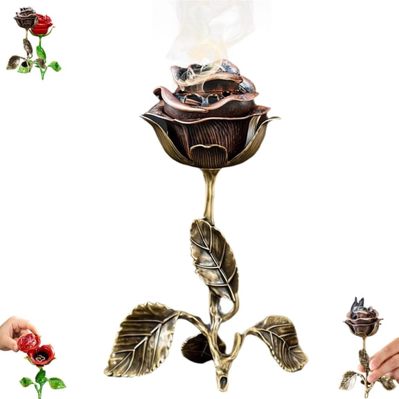 Vintage Rose Incense Burner, Rose Shaped Decorative Roses Incense Holder, Retro Romantic Metal Roses Incenses Holder for Home Office Decor Romantic Gifts for Women (Gold 2pcs)
