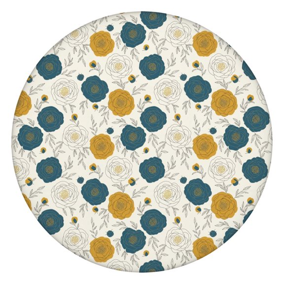 Vintage Rose Leaf Round Fitted Tablecloth, Elastic Table Cover, 44in, Soft Vinyl, Machine Washable, for Dining Kitchen and Home