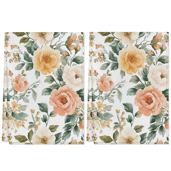 Vintage Rose With Leaves Kitchen Towel Set of 2 Soft Absorbent Hand Towels Decorative Dish Towel for Home Kitchen Bathroom Farmhouse Holiday Dish Drying Cloth 17.7x28.3 Inch