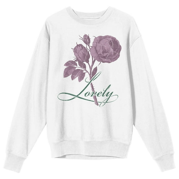 Vintage Rose Lovely Men's White Graphic Crew Neck Sweatshirt-Small