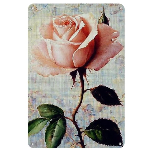 Vintage Rose Metal Tin Sign - Romantic Wall Art with Pink Roses & Green Leaves, Iron Home Decor for Kitchen, Garden, Cafe, or Bar, Eclectic Home Decor