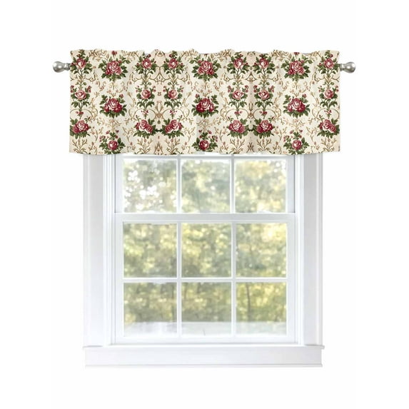 Vintage Rose Pattern Valances for Windows, Rod Pocket Kitchen Valance Curtains - Soft & Washable Small Window Treatment for Living Room,&nbsp;Bathroom, Ornate Scrollwork , 42x12 Inch, 1 Panel