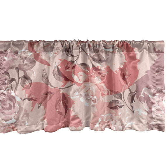 Vintage Rose Pattern Window Valance, Garden Scene Vibes Springtime Flowers Pattern with Petals, Curtain Valance for Kitchen Bedroom with Rod Pocket, 54" X 18", Blush Dark Coral Rose, by Ambesonne