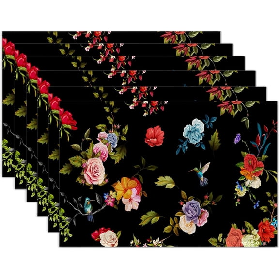 Vintage Rose Peony Flowers Placemats Set of 6 Place Mats for Kitchen Table Washable Farmhouse Linen Table Mats Dining Decoration 12x18 Inch