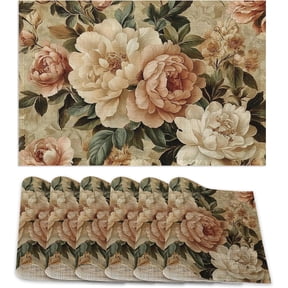 Vintage Rose Placemats Set of 6,Retro Flowers Table Mates Non-Slip Heat Resistant Washable Linen Place Mats for Party Kitchen Dining Decoration Indoor Outdoor 12"x18"