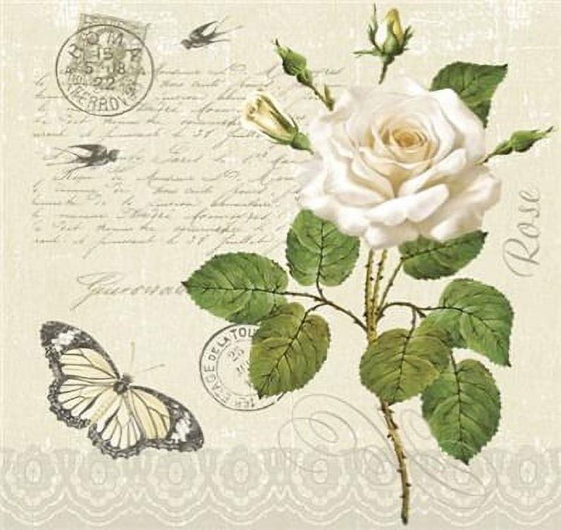 Vintage Rose Postcard with Butterfly - Decorative Floral Lunch Paper Napkins 100pcs - Perfect for Decoupage, Party, Birthday, Special Occasions, Weddings