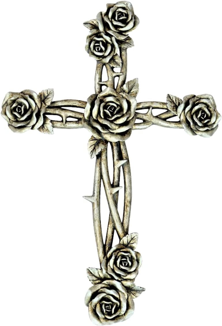 Vintage Rose Resin Wall Hanging Cross Decor Love Rustic Spiritual