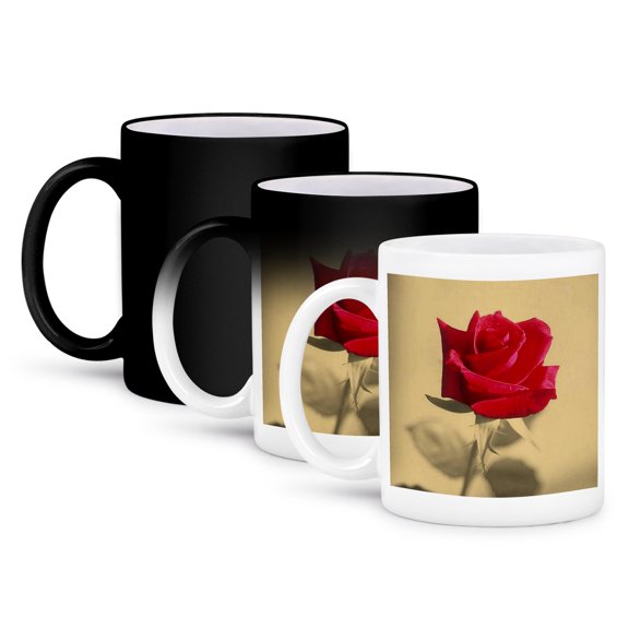 3dRose, Vintage Rose - rose, roses, red, love, heart, romantic, valentine, 11oz Magic Transforming Mug