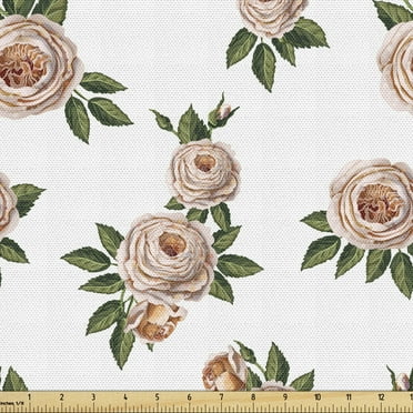 Ambesonne Vintage Rose Fabric by the Yard Upholstery, Repetitive Flowers Art, 10 Yards, Multicolor