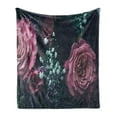 thumbnail image 1 of Vintage Rose Soft Flannel Fleece Throw Blanket, Photo of Dreamy Romantic Meadow Flowers Arrangement, Cozy Plush for Indoor and Outdoor Use, 60" x 80", Slate Blue Fuchsia, by Ambesonne, 1 of 5