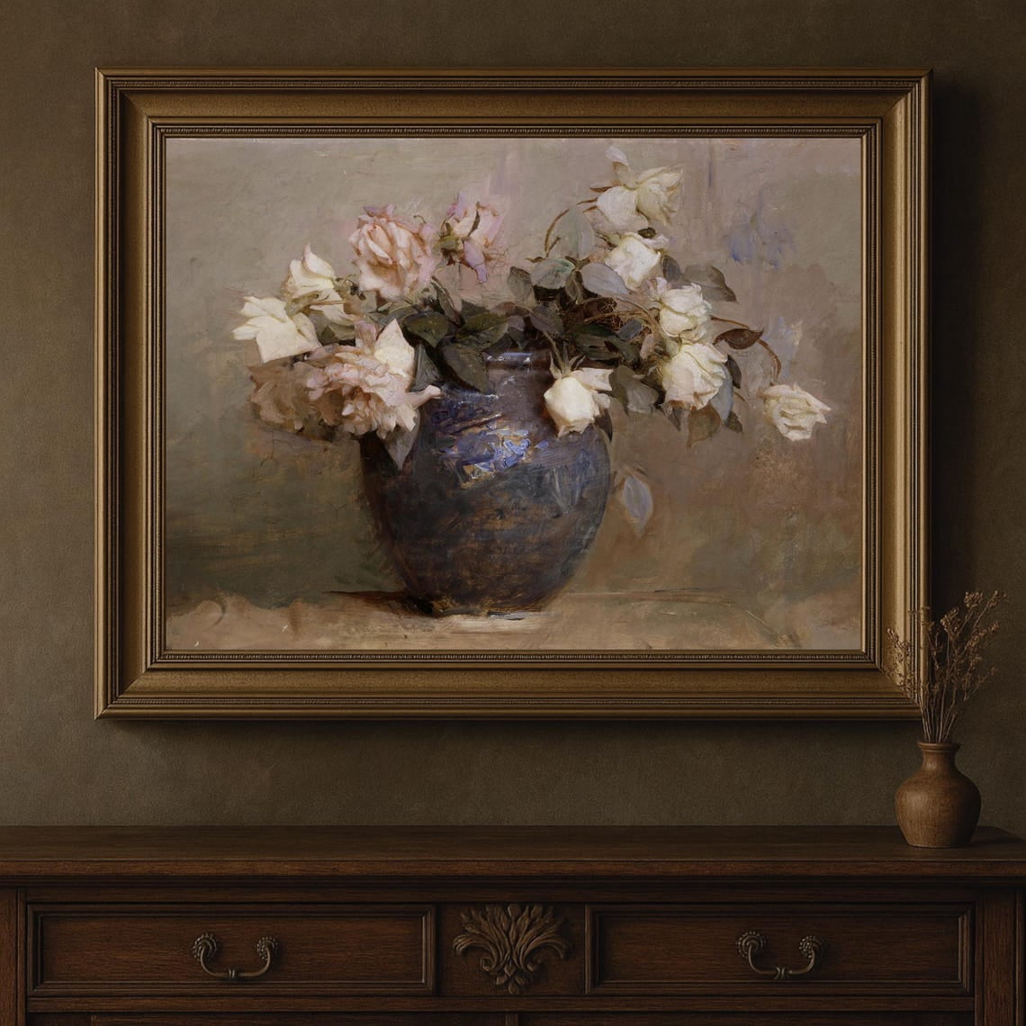Vintage Rose Still Life Poster Antique Floral, Wall Art UNFRAMED Poster ...