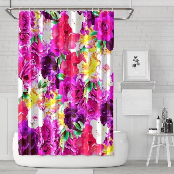 Vintage Rose and Wildflower Shower Curtain, 72x72 Inches, Quick-Drying Polyester, Botanical Country Decor