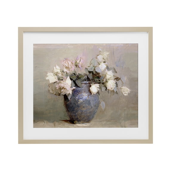 Stupell Industries Vintage Roses In Blue Vase Birch Framed Print Under Glass, design by Leah Straatsma, 17 x 21