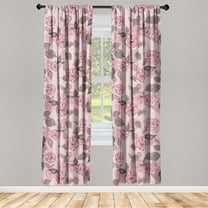 Vintage Roses Window Curtains, Botany Feelings Autumn Flowers Boho with Neutral Leaves Pattern, Lightweight Decor 2-Panel Set with Rod Pocket, Pair of - 28"x63", Pale Pink Pastel Pink, by Ambesonne