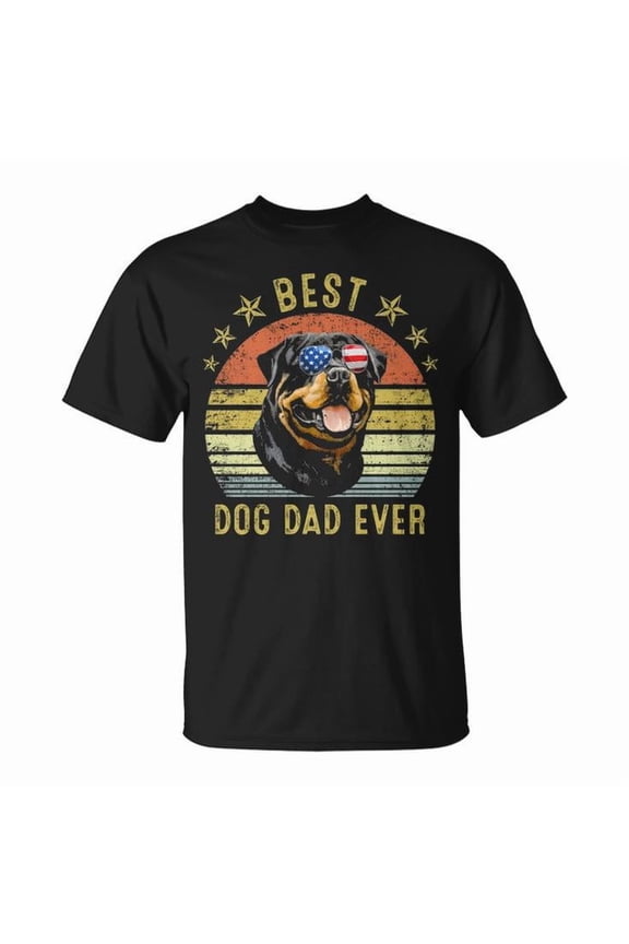 Vintage Rottweiler Dad Tee Unisex Adult Cotton T-Shirt with Dog Lover Graphic Comfortable Casual Gift for Proud Rottweiler Owners, Size M, Color Black