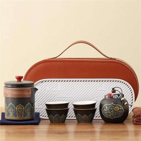 Vintage Rough Pottery One Pot Four Cups Travel Kung Fu Tea Set Outdoor Camping Portable Express Cup