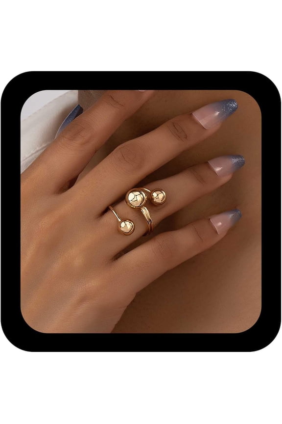 Vintage Round Balls Ring Ball Layered Ring Gold Ball Finger Ring Adjustable Ball Open Ring Ball Statement Ring Jewelry for Women