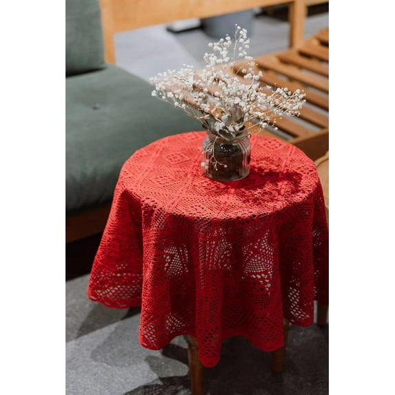 Vintage Round Crochet Tablecloth Macrame Lace Table Cover for Kitchen Dinning Bedside Tabletop Decoration