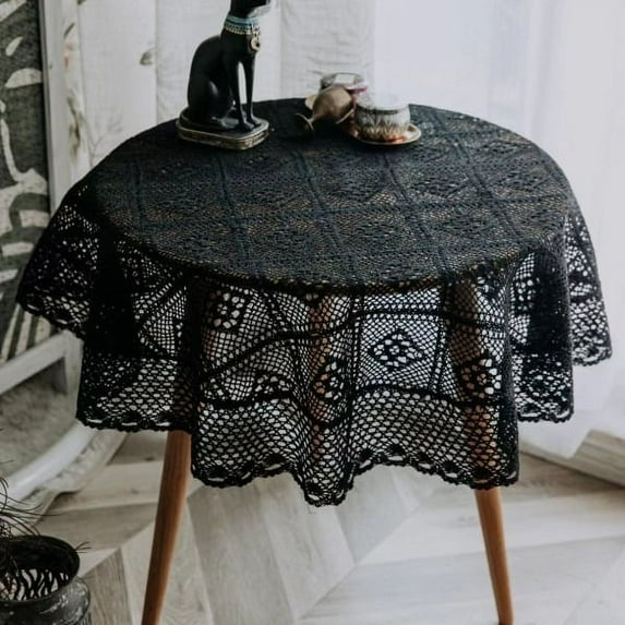 Vintage Round Crochet Tablecloth Macrame Lace Table Cover for Kitchen Dinning Bedside Tabletop Decoration