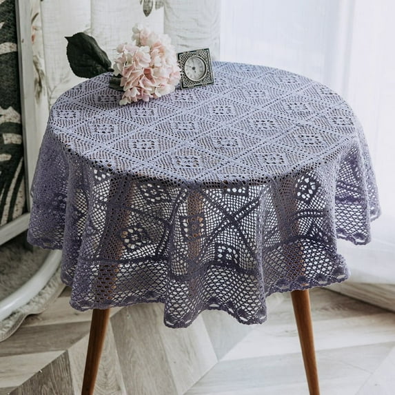 Vintage Round Crochet Tablecloth Macrame Lace Table Cover for Kitchen Dinning Bedside Tabletop Decoration