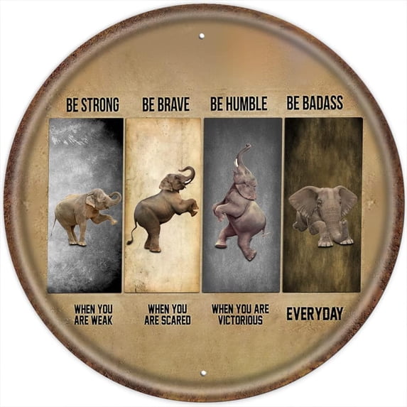 Vintage Round Elephant Sign,Motivational Quote Wall Art,Animal Retro Tin Signs,Kitchen Decor Round Metal Tin Sign,Wall Decor for Bars,Restaurants,Cafes,Home Beer 12x12 Inches