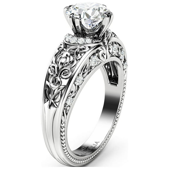 Vintage Round Forever One Moissanite Engagement Ring