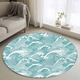 thumbnail image 1 of Vintage Round Living Room Rugs 3.3 ft, Green Ocean Waves Line Illustration Washable Area Rug with Non-Slip Sturdy Edge Binding Round Front Door Mat Floor Carpet for Entryway, 1 of 9