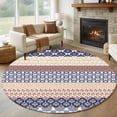 thumbnail image 1 of Vintage Round Living Room Rugs 7 ft, Medieval Bohemian Yellow Geometric Stripe Washable Area Rug with Non-Slip Sturdy Edge Binding Round Carpet for Kitchen Office Bedroom, 1 of 9
