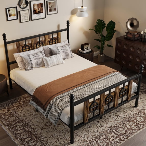Vintage Round Metal Bed Frame with Storage. Includes Headboard & Footboard. Easy, Quiet Assembly. No Box Spring