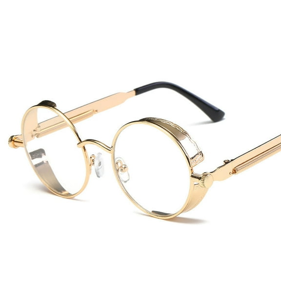 Vintage Round Metal Eyeglass Frames for Women, Spring Hinge Design with PC Lenses, Classic Style
