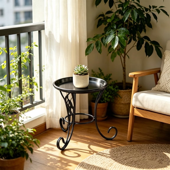 Vintage Round Metal Plant Stand, Rustproof Iron Flower Pot Holder, Multipurpose Indoor Outdoor Plant Rack, Anti-Tip Three-Legged Structure, for Living Room Balcony Patio Garden Corner Decoration