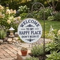 thumbnail image 1 of Vintage Round Metal Sign – “Welcome to My Happy Place Don't Ruin It” Garden Wall Decor, High Definition Print Sign for Cabin Cottage Lake House Rustic Getaway Decor, 1 of 11