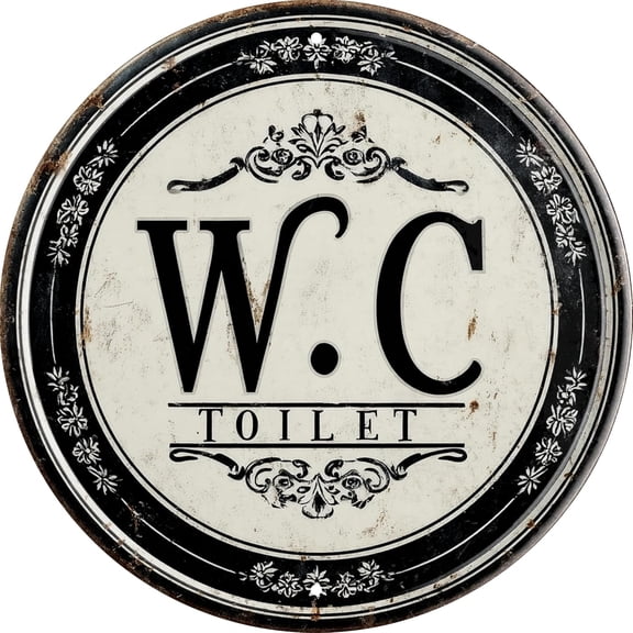 Vintage Round Metal Toilet Wall Sign, Retro W.C Bathroom Decor Plaque, 8 x 8 Inch