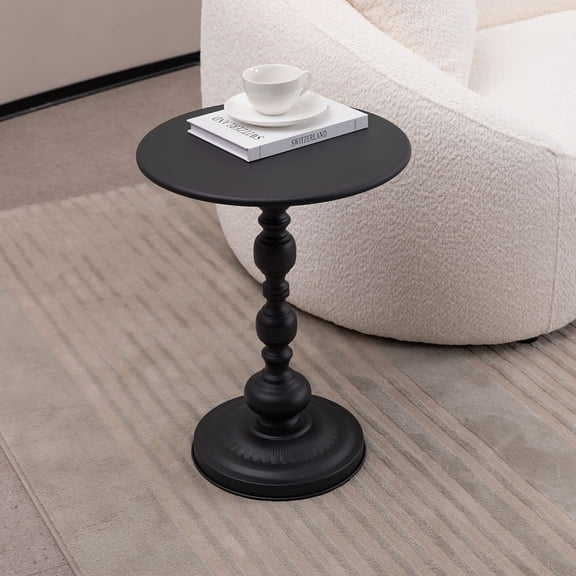 Vintage Round Side Table for Small Spaces, Metal Coffee Table End Table with Storage Shelf for Living Room Bedroom
