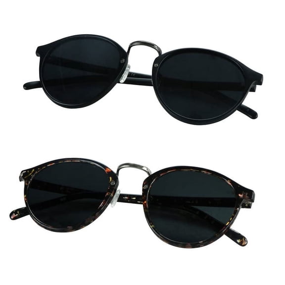 Vintage Round Sunglasses for Men and Women Gradient Gray Lens UV400 Protection Outdoor Shades with Black+Floral +1.00 Magnification Frame 2 Pack