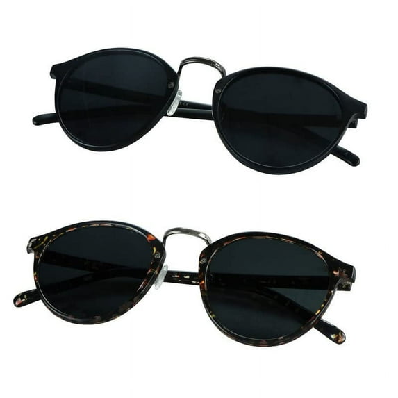Vintage Round Sunglasses for Men and Women Gradient Gray Lens UV400 Protection Outdoor Shades with Black+Floral +1.50 Magnification Frame 2 Pack