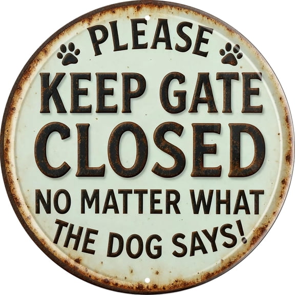 Vintage Round Tin Sign Retro Metal Keep Gate Closed Wall Art Plaque for Home Bathroom Kitchen Gothic Decor 8 x 8 Inch