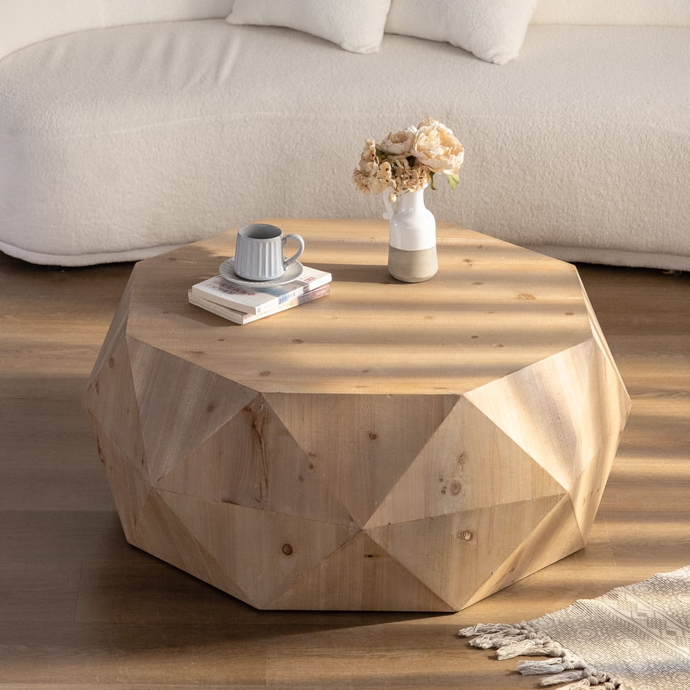 Wooden Coffee Table With 3D Embossed Pattern Design 220lbs Load