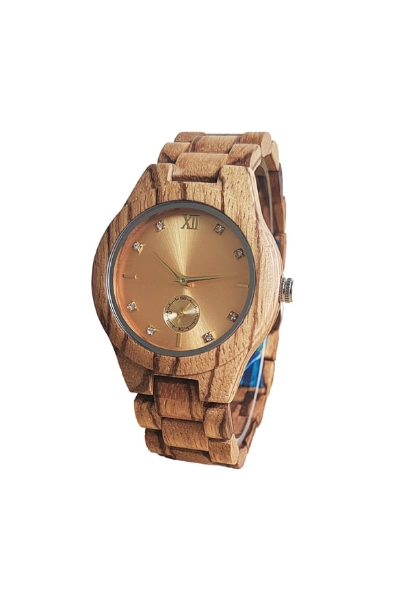 Vintage Round Zebra Wood Quartz Watch for Womens - Unique Natural Wood Watch, Electronic Movement, Casual Style, Perfect Special Occasion Accessory