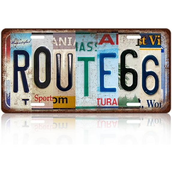 Vintage Route 66 Metal Tin Sign License Plate Wall Decor 12 x 6 Inches