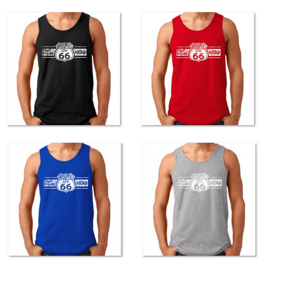 Vintage Route Us 66 Get Your Kick Printed Design Mens Tank Top Soft and Comfy Tank Top, Lightweight Tank Top Color Red Small