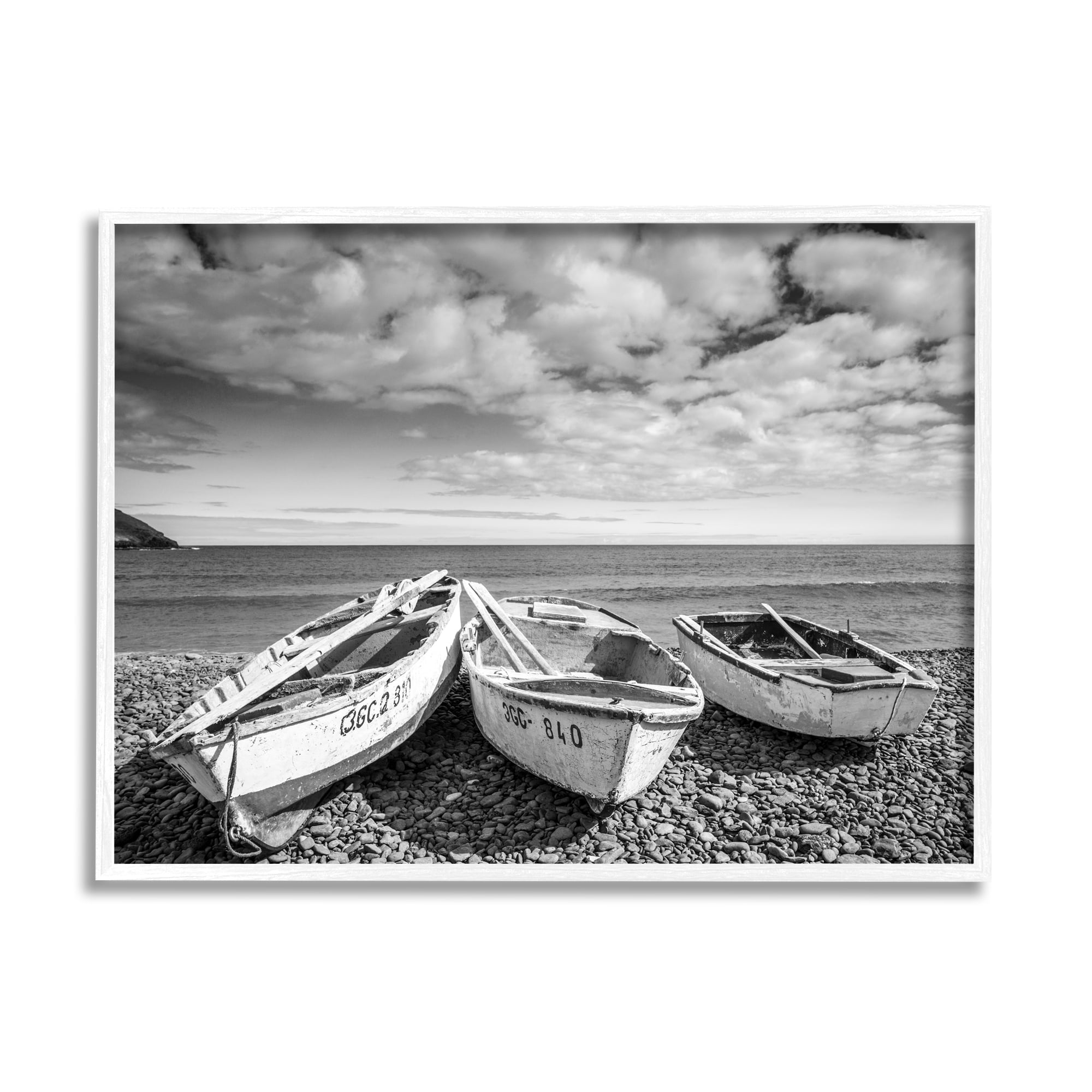 Vintage Rowboats on Rocky Beach Shore Nautical Photography 20 in x 16 in Framed Photography Art Prints, by Stupell Home Décor