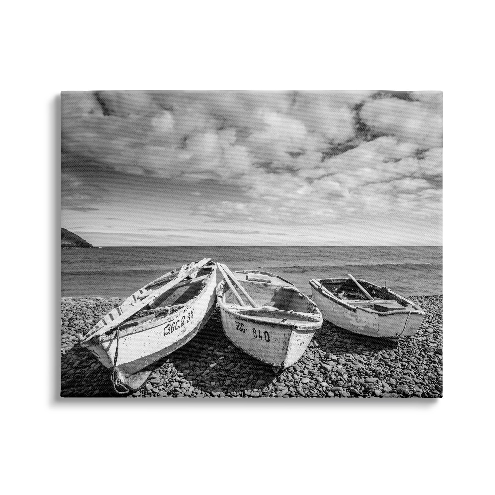Vintage Rowboats on Rocky Beach Shore Nautical Photography 30 in x 40 in Photography Canvas Art Print, by Stupell Home Décor