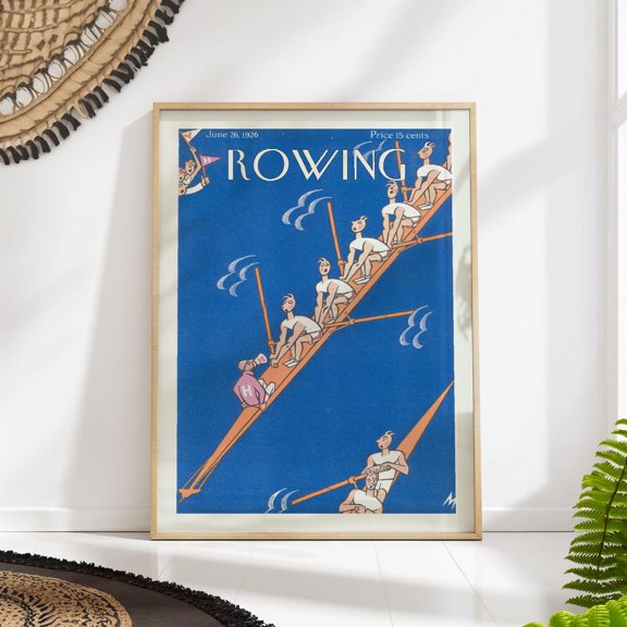 Vintage Rowing Mid Century Sports Retro Wall Art, Unframed Canvas 8x10in