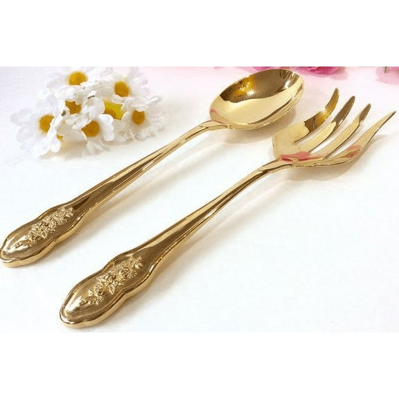 Vintage Royal Doulton Old Country Roses Serving Fork & Spoon set in Gold