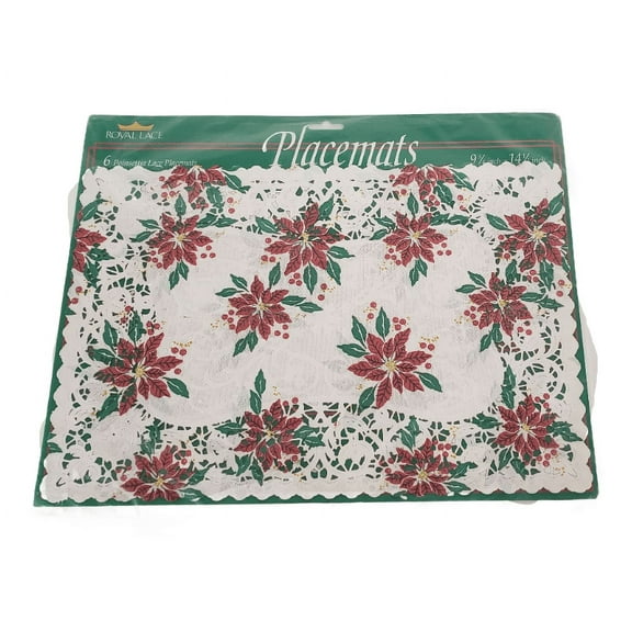 Vintage Royal Lace Placemats -Poinsettia Print - 9 3/4" x 14 1/2"