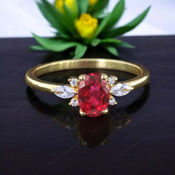Vintage Ruby Bridal Wedding Ring Pink Gemstone Promise Ring CZ Diamond Fine Women Jewelry Art Deco Proposal Ring Birthday Gift For Sister